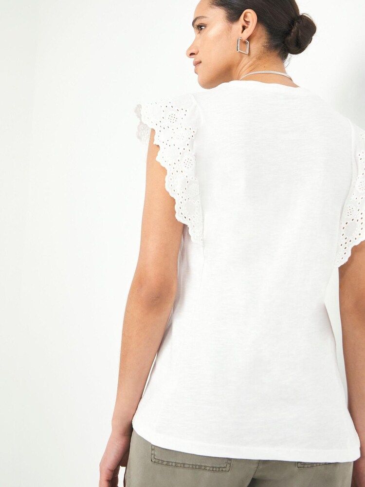 JD Williams White 100% Cotton Ladder Trim Broderie Sleeve Top - Image 2 of 4