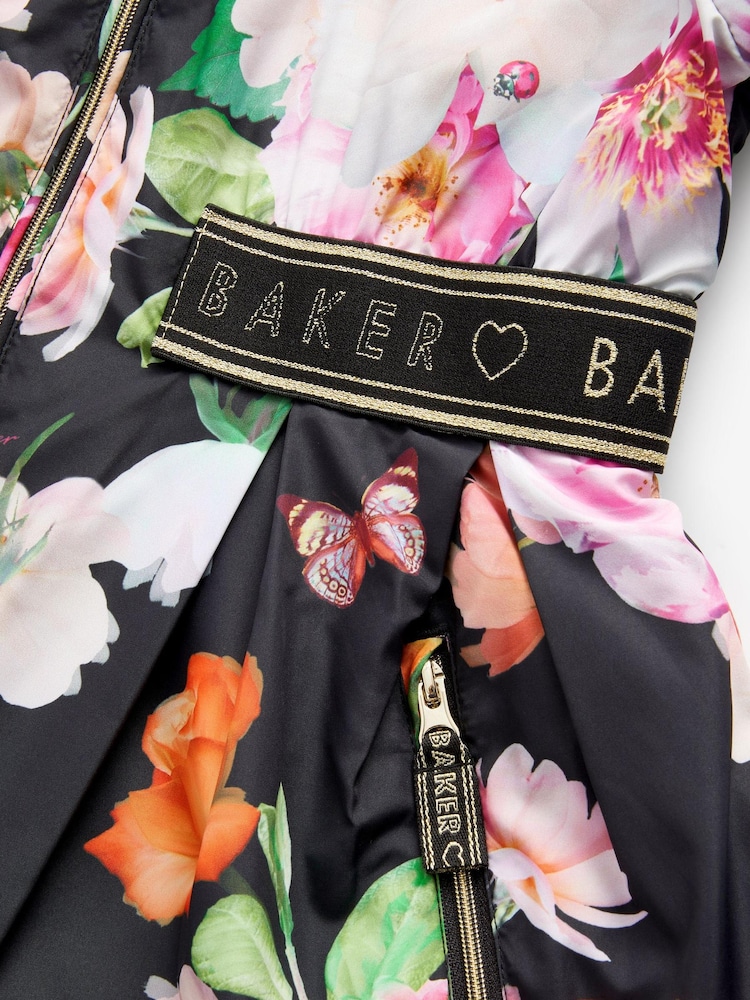 Czarny płaszcz przeciwdeszczowy Baker by Ted Baker w kwiatowy wzór - Image 9 of 11