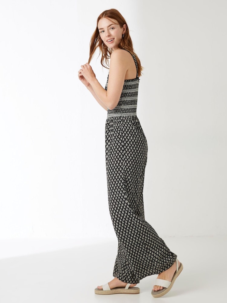 FatFace Black Shirred Spirit Geo Beach Jumpsuit - Image 2 of 4