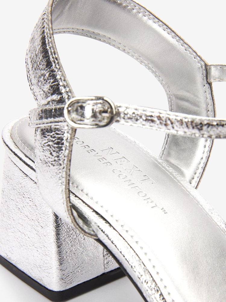 Silver Regular/Wide Fit Forever Comfort® Simple Block Heel Sandals - Image 7 of 7