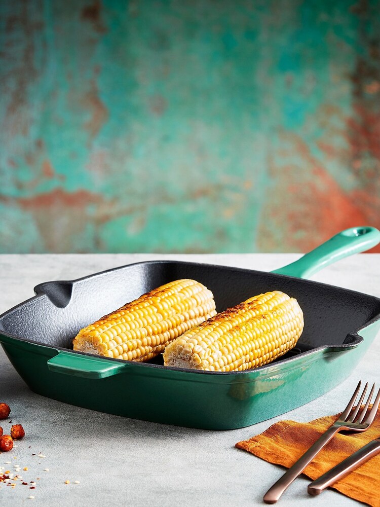 Barbary & Oak Green 26cm Foundry Cast Iron Grill Pan - Image 1 of 5