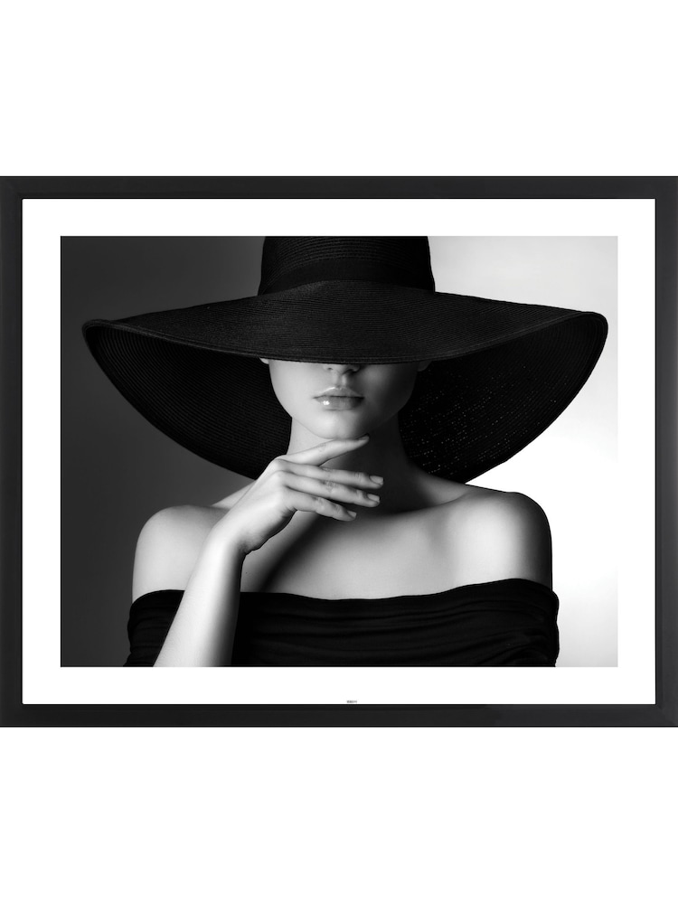 Brookpace Lascelles Black Black And White 'Mystery Lady II' Photographic Print in Glass Black Frame - Image 1 of 3