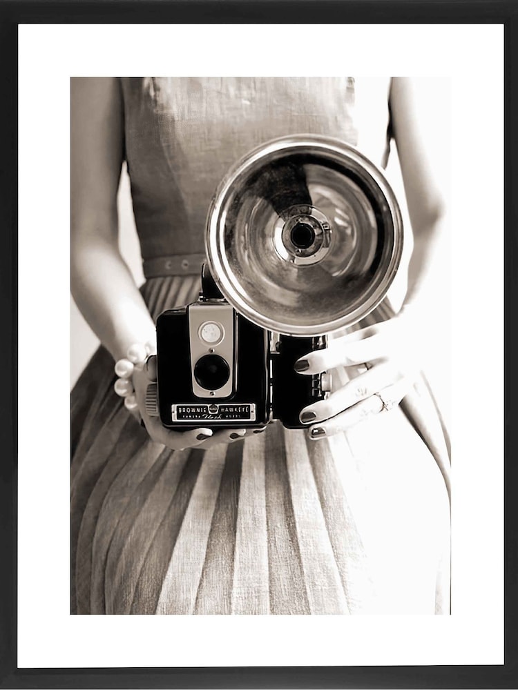 Brookpace Lascelles Black Black And White 'Camera Girl' Photographic Print In Glass Black Frame - Image 1 of 3