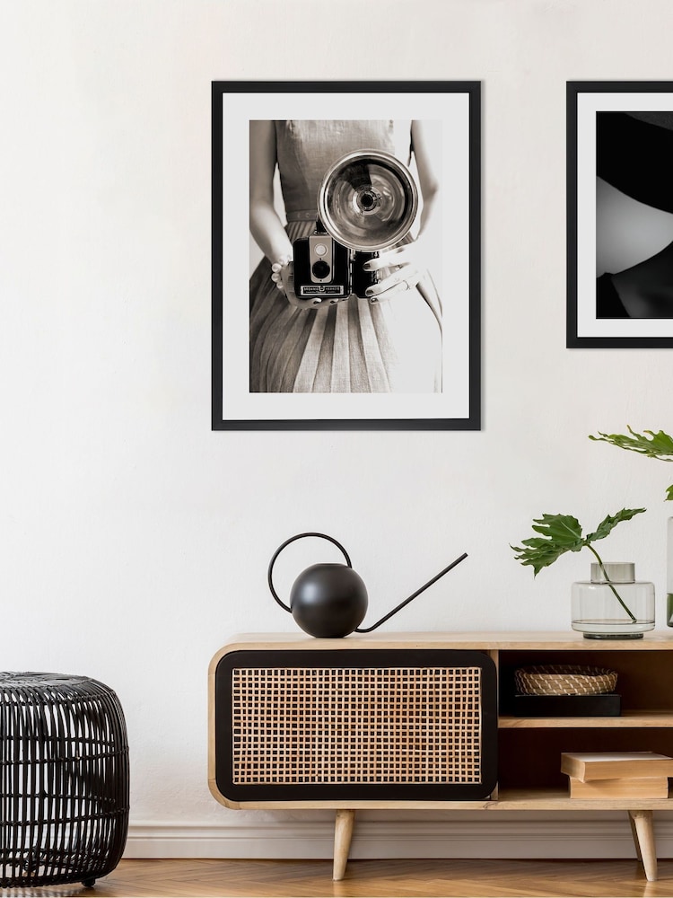Brookpace Lascelles Black Black And White 'Camera Girl' Photographic Print In Glass Black Frame - Image 2 of 3