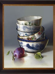 Brookpace Lascelles Red Chinese Bowls and Plum Framed Wall Art - Image 1 of 3