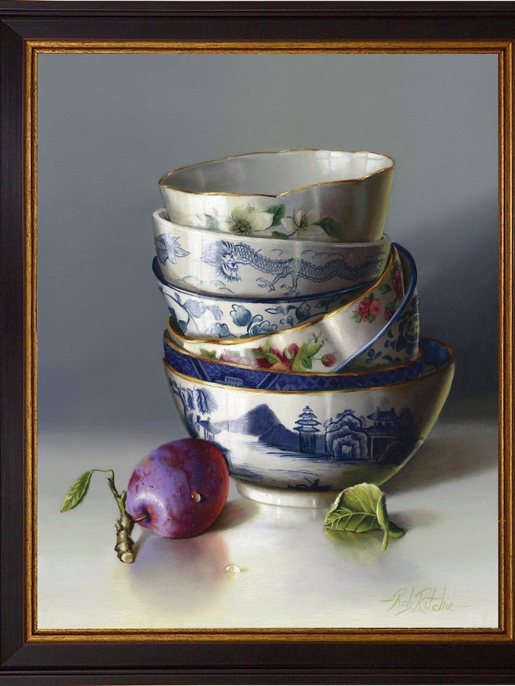 Brookpace Lascelles Red Chinese Bowls and Plum Framed Wall Art - Image 1 of 3