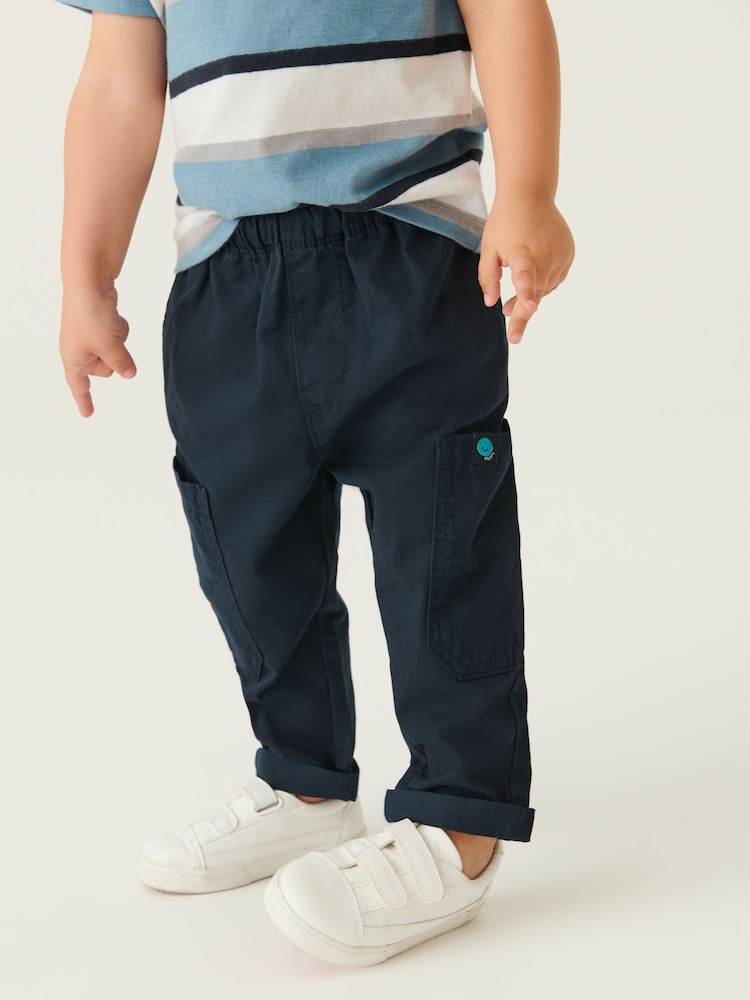 Navy Blue 100% Cotton Side Pocket Pull-On Trousers (3mths-7yrs) - Image 1 of 5