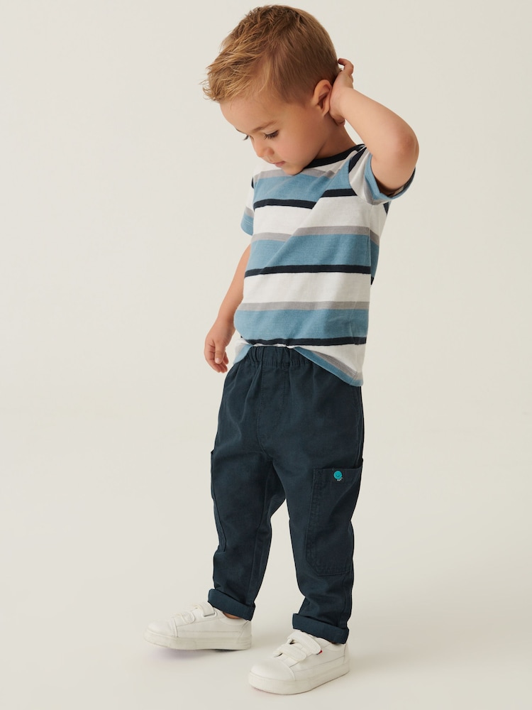 Navy Blue 100% Cotton Side Pocket Pull-On Trousers (3mths-7yrs) - Image 2 of 5