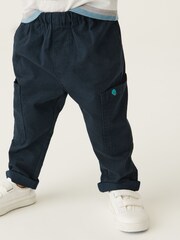 Navy Blue 100% Cotton Side Pocket Pull-On Trousers (3mths-7yrs) - Image 3 of 5