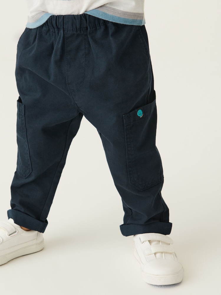 Navy Blue 100% Cotton Side Pocket Pull-On Trousers (3mths-7yrs) - Image 3 of 5