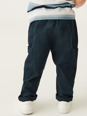 Navy Blue 100% Cotton Side Pocket Pull-On Trousers (3mths-7yrs) - Image 4 of 5