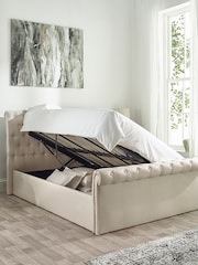 Aspire Furniture Oyster Linen look Chesterfield Storage Side Lift Ottoman Storage Bed - Image 2 of 5