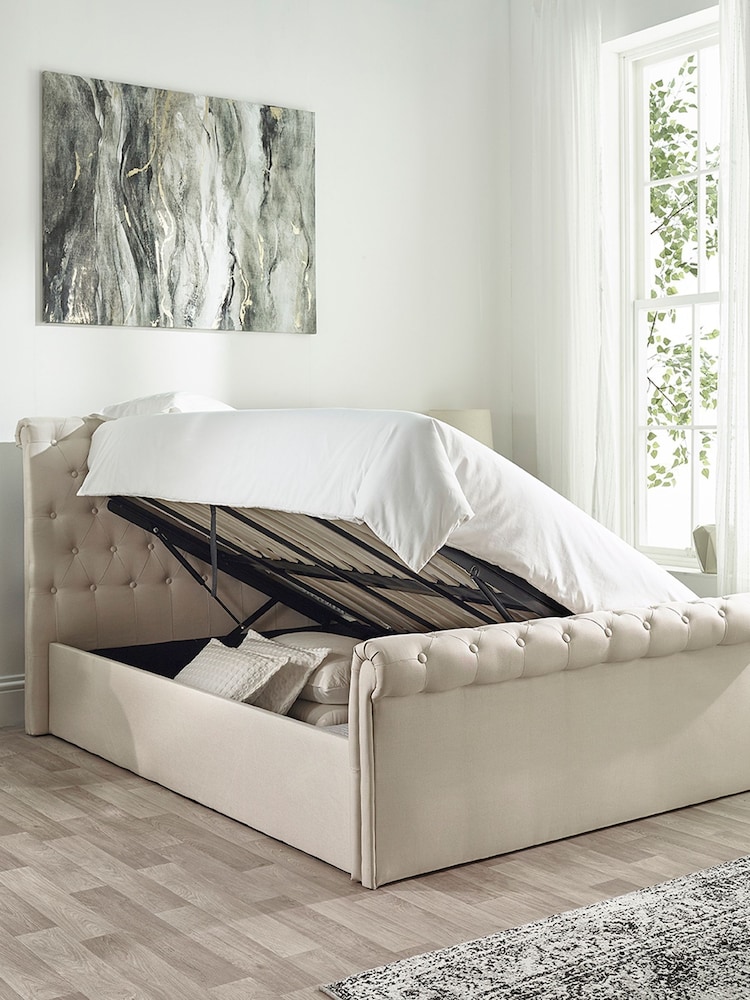 Aspire Furniture Oyster Linen look Chesterfield Storage Side Lift Ottoman Storage Bed - Image 2 of 5