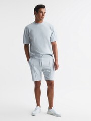 Reiss Soft Blue Cullen Drawstring Pintuck Shorts - Image 3 of 5