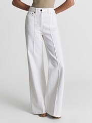 Reiss White Simone High Waist Wide Leg Jeans - Image 4 of 6
