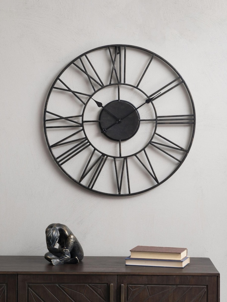 Libra Black Outdoor Skeletal Wall Clock In Antique Black - Image 1 of 3