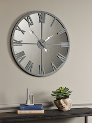 Libra Grey Round Mirrored Wall Clock With Grey Frame - Image 1 of 2