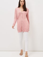 Phase Eight Camille Pink Longline Linen Cardigan - Image 1 of 6