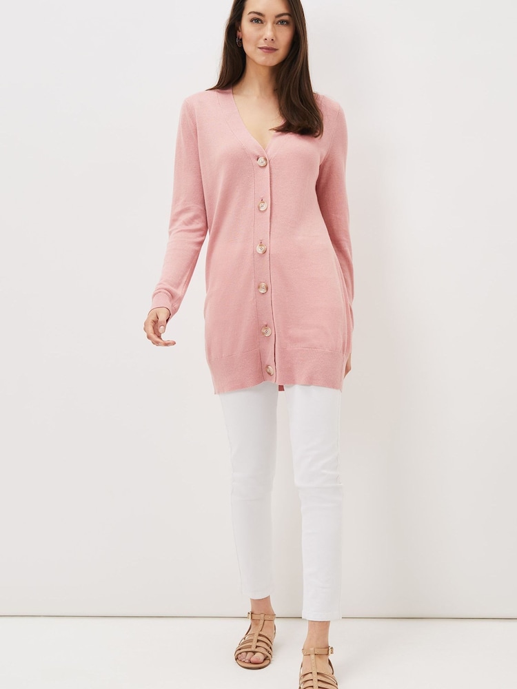 Phase Eight Camille Pink Longline Linen Cardigan - Image 1 of 6