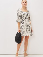 Phase Eight Cream Ikat Printed Tie Back Summer Dress - Image 1 of 6