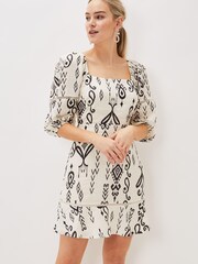 Phase Eight Cream Ikat Printed Tie Back Summer Dress - Image 3 of 6