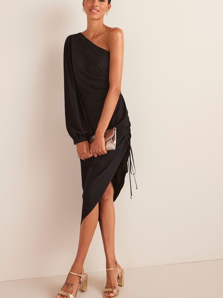 Schwarz - Rüschen-Midikleid mit One-Shoulder-Design - Bild 2 von 5 Schwarz - Rüschen-Midikleid mit One-Shoulder-Design - Bild 2 von 5