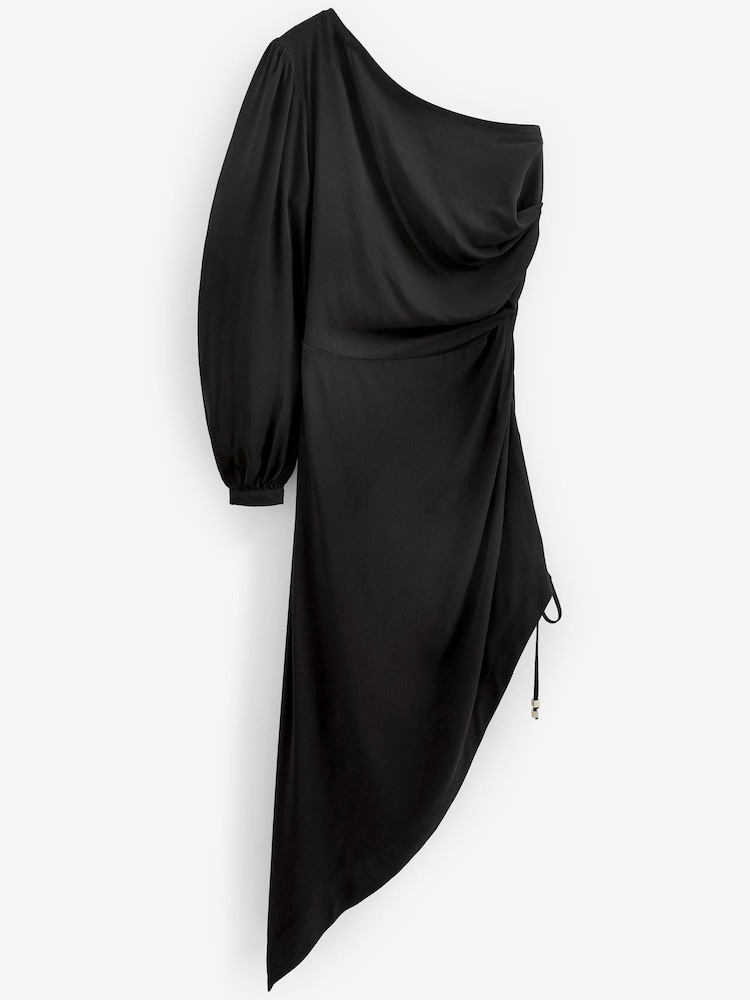 Schwarz - Rüschen-Midikleid mit One-Shoulder-Design - Bild 5 von 5 Schwarz - Rüschen-Midikleid mit One-Shoulder-Design - Bild 5 von 5