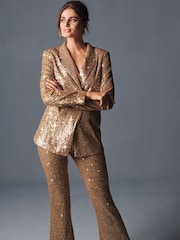 Gold Tailored Sequin Flare Trousers - Image 1 of 6