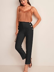 Black Tailored Button Detail Taper Trousers - Image 1 of 5