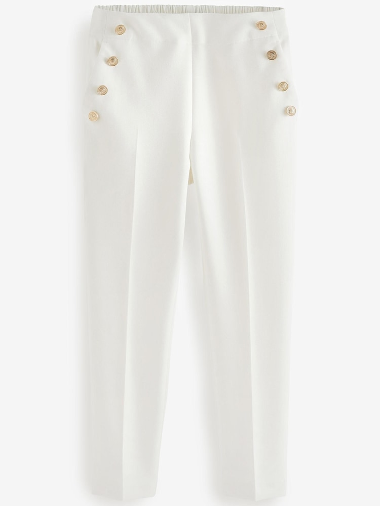 White Tailored Button Detail Taper Trousers - Image 4 of 4 White Tailored Button Detail Taper Trousers - Image 4 of 4