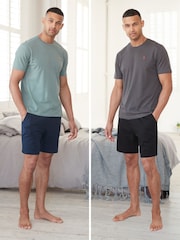 Green/Grey 100% Cotton Jersey Pyjama Shorts Set 2 Pack - Image 1 of 12