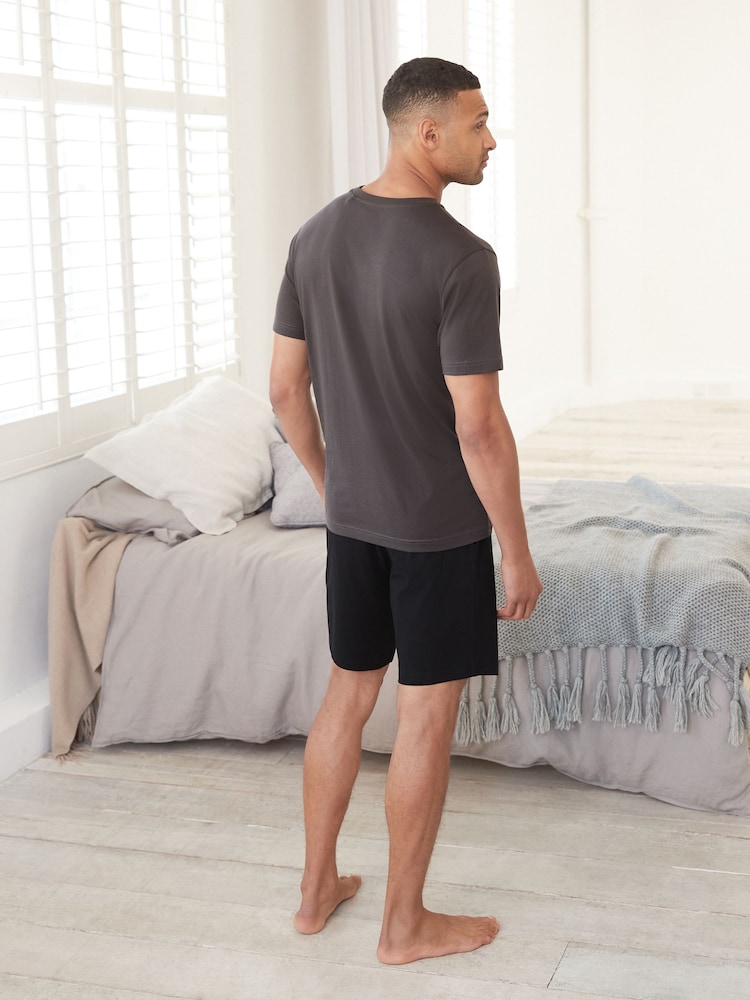 Green/Grey 100% Cotton Jersey Pyjama Shorts Set 2 Pack - Image 3 of 12