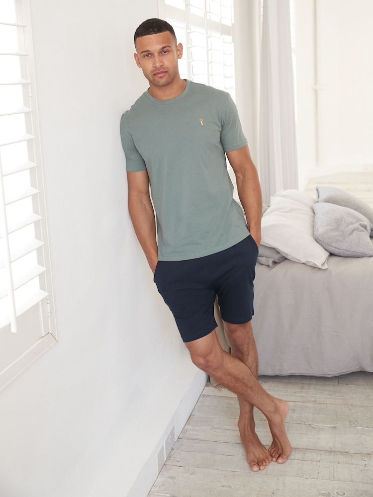 Green/Grey 100% Cotton Jersey Pyjama Shorts Set 2 Pack - Image 5 of 12