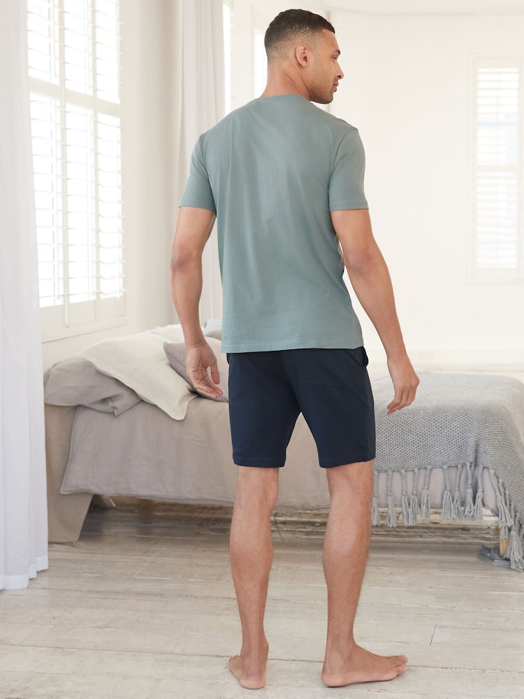 Green/Grey 100% Cotton Jersey Pyjama Shorts Set 2 Pack - Image 6 of 12