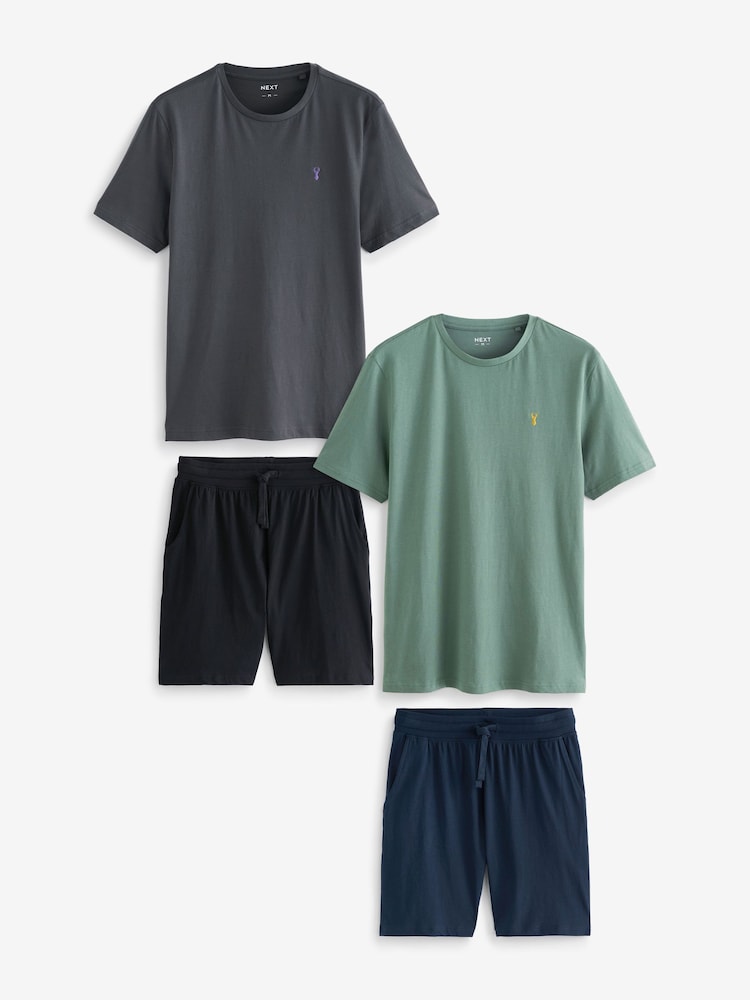 Green/Grey 100% Cotton Jersey Pyjama Shorts Set 2 Pack - Image 8 of 12