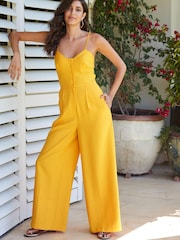 Yellow Strappy Button Detail Jumpsuit - Image 1 of 4