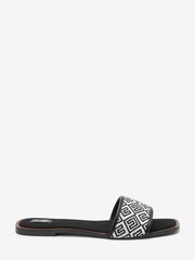 Black/White Jacquard Monogram Flat Mule Sandals - Image 1 of 4