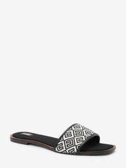 Black/White Jacquard Monogram Flat Mule Sandals - Image 2 of 4