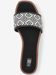 Black/White Jacquard Monogram Flat Mule Sandals - Image 3 of 4