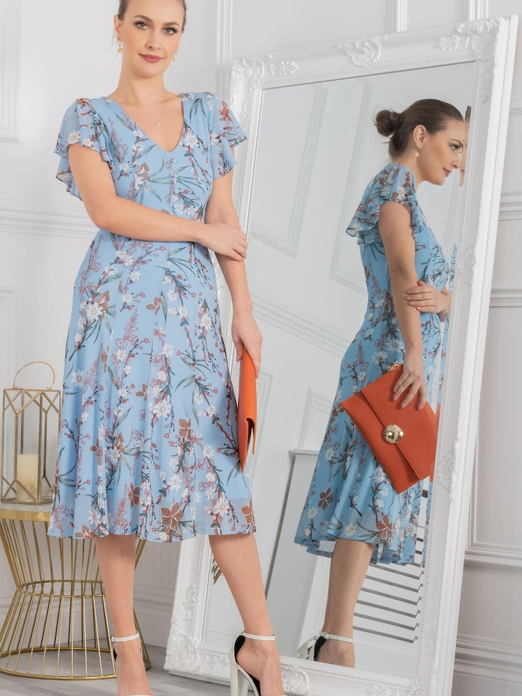Jolie Moi Blue Colette Fit And Flare Mesh Dress - Image 1 of 6