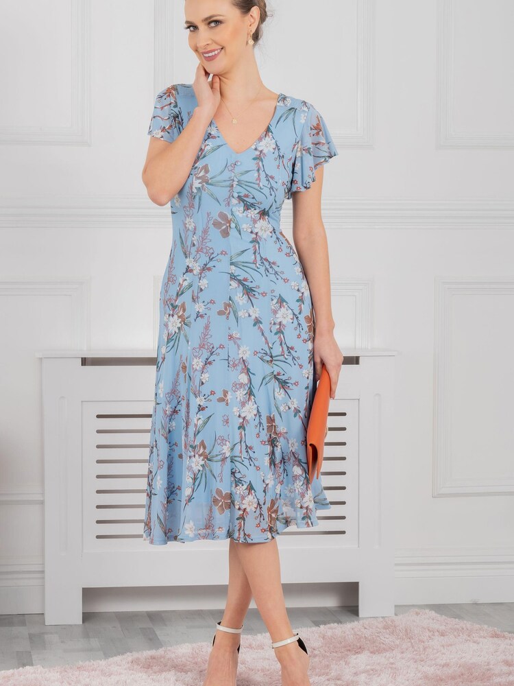 Jolie Moi Blue Colette Fit And Flare Mesh Dress - Image 3 of 6