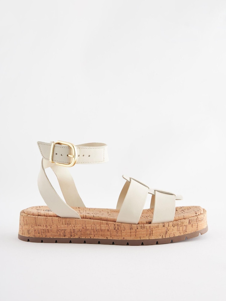 White Forever Comfort® Leather Platform Chunky Sandals - Image 3 of 6