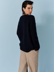 Navy Blue Pocket Detail Zip Through Cardigan - Image 3 of 6