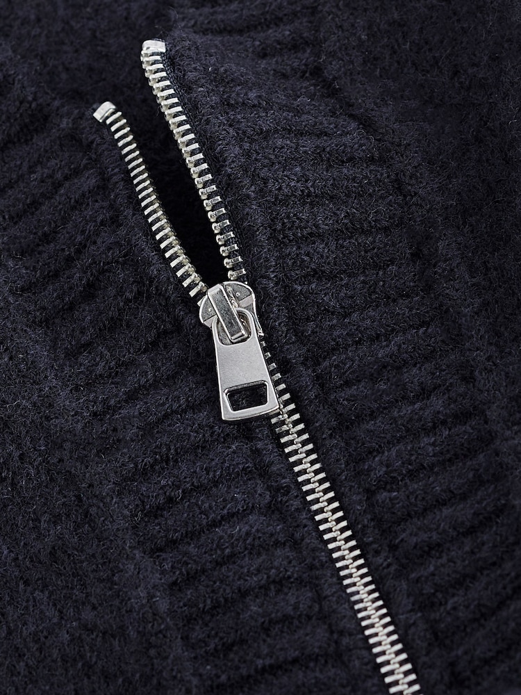 Navy Blue Pocket Detail Zip Through Cardigan - Image 6 of 6