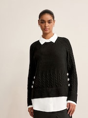 Black Gem Button Shirt Layer Jumper - Image 1 of 6