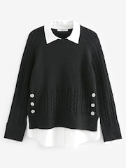 Black Gem Button Shirt Layer Jumper - Image 5 of 6