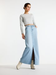 Blau gebleicht - Denim-Maxirock - Bild 1 von 6