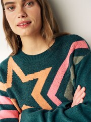 Teal Blue Star Crew Neck Jumper - Image 4 of 5