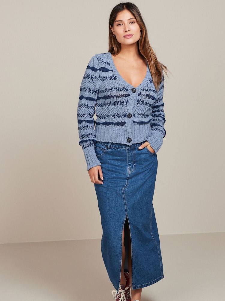 Blau - Strickjacke mit Streifen - Bild 2 von 6