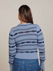 Blau - Strickjacke mit Streifen - Bild 3 von 6